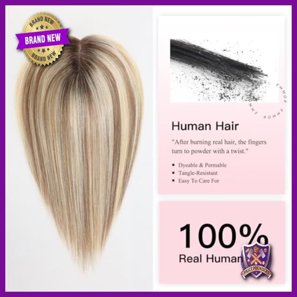 14 Inch Human Hair Topper for Thinning Hair, Swiss Lace Base, 3 Clips